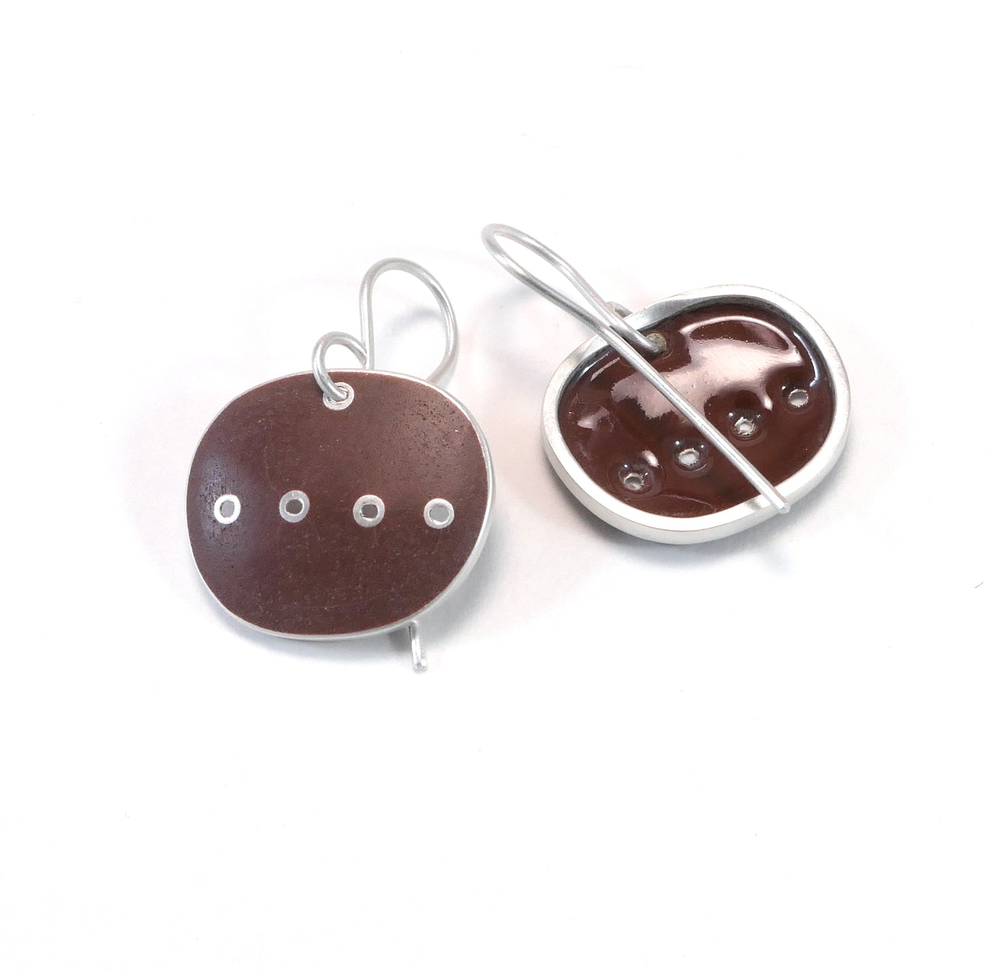 Brown Enamel Earrings on Sterling Silver