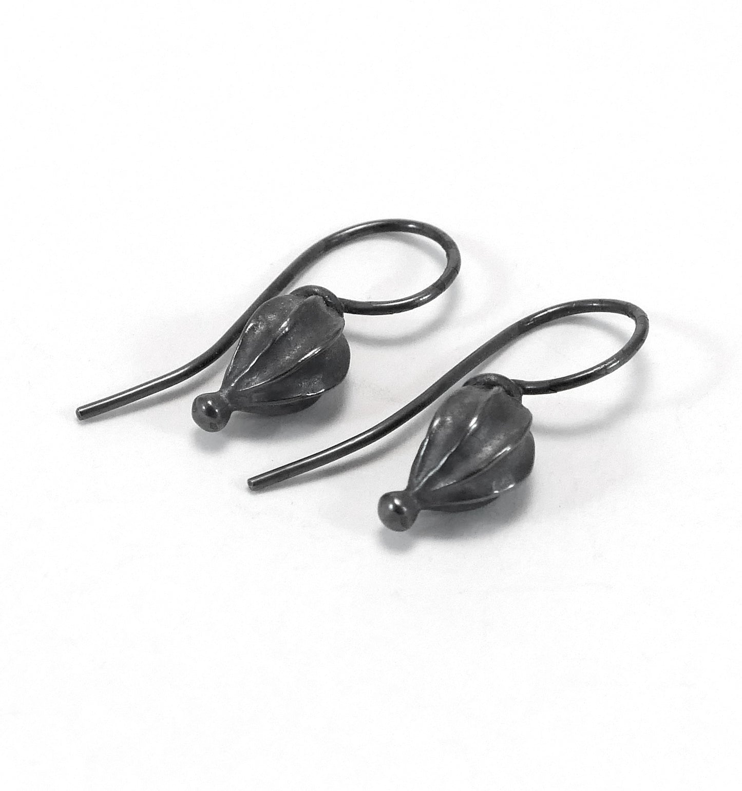 Small fat seed pod sterling silver earrings