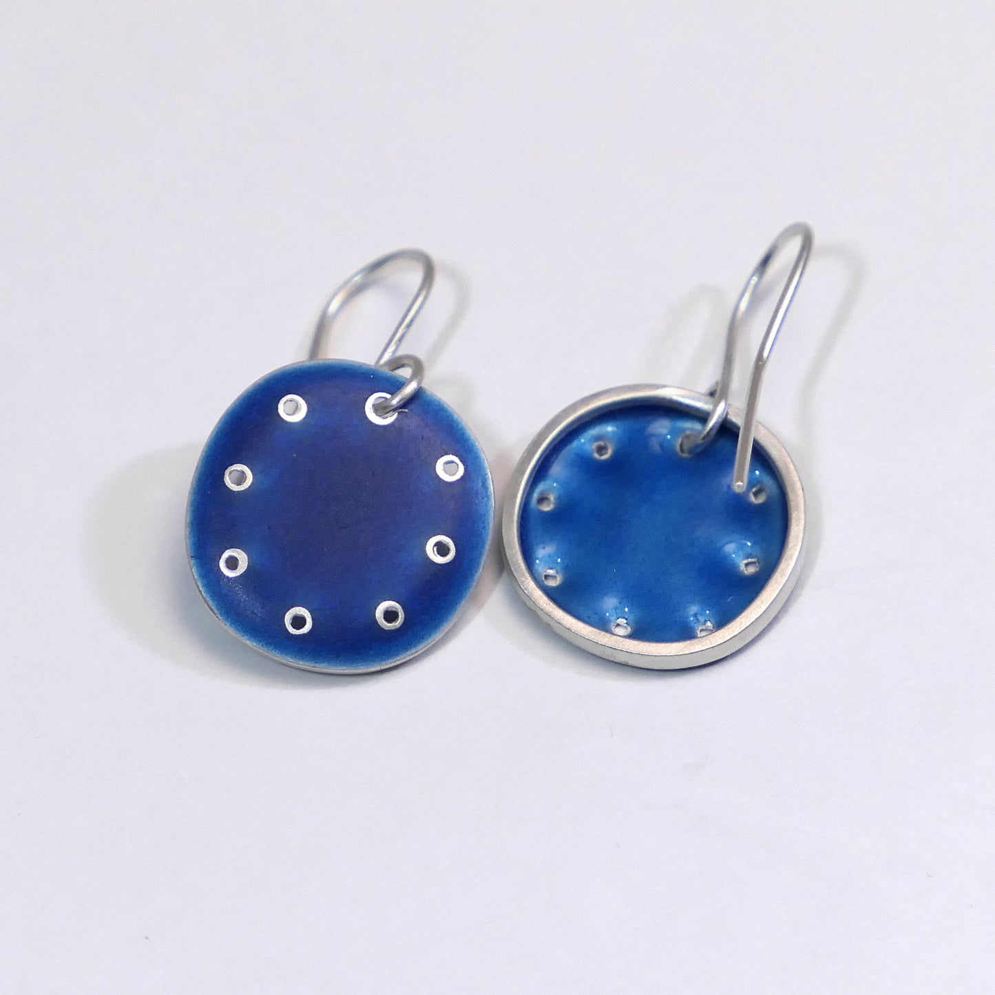 Mid-grey blue enamel 'Honesty' earrings, small