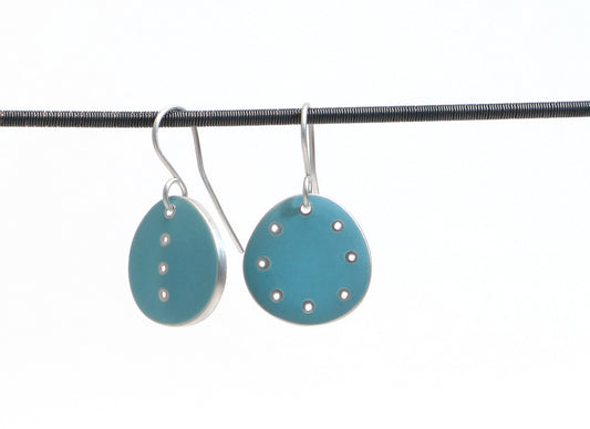 Turquoise enamel & silver earrings, odd pair