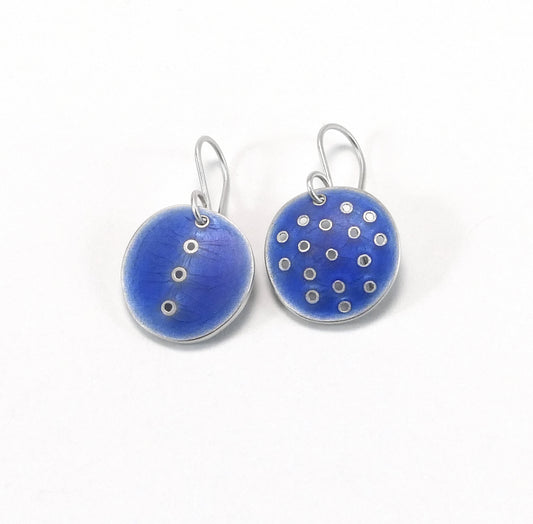 Earrings, silver & lavender polka-dot, odd pair
