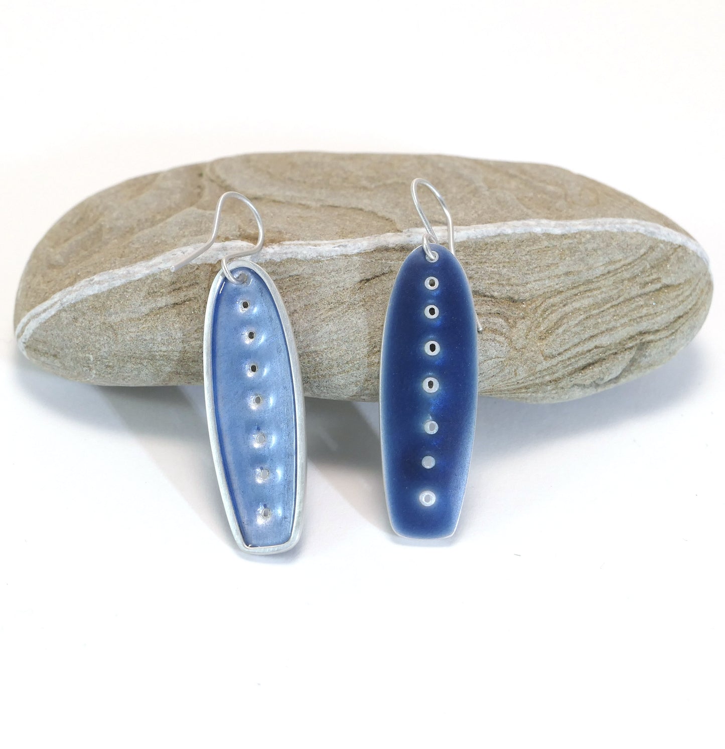 Grey Blue Earrings, vitreous enamel and sterling silver
