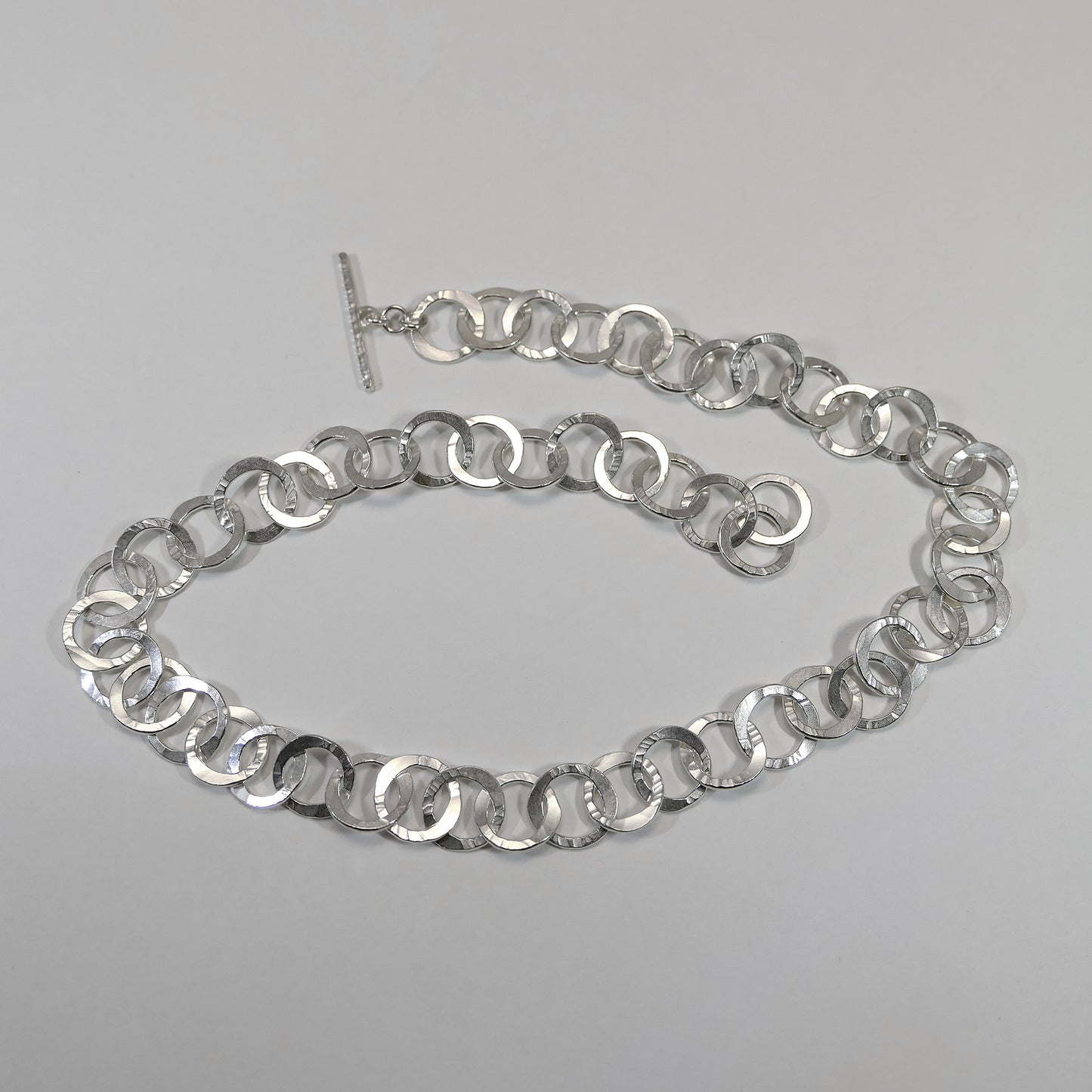 Hammered Silver chain link necklace,