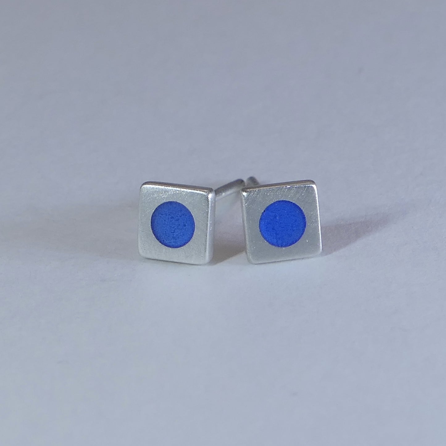 Tiny sterling silver square stud earrings, lavender