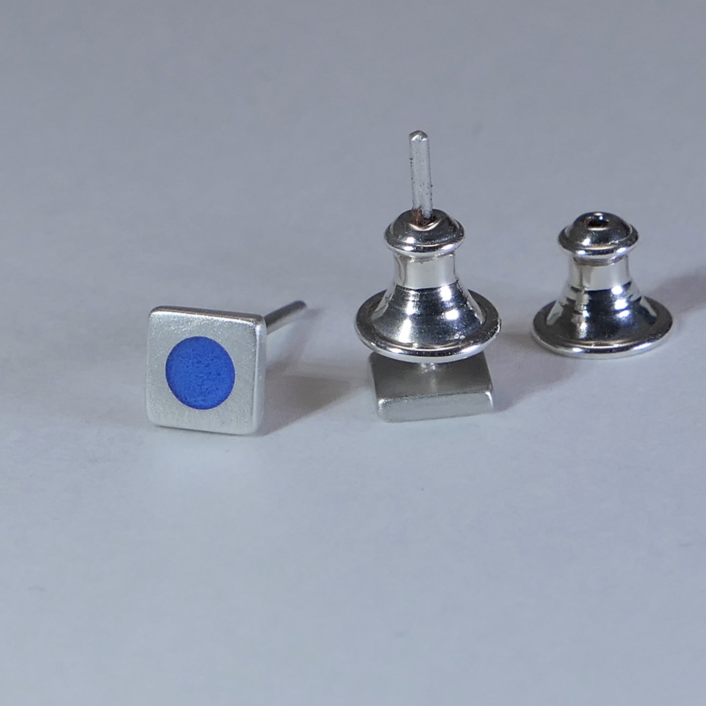 Tiny sterling silver square stud earrings, lavender