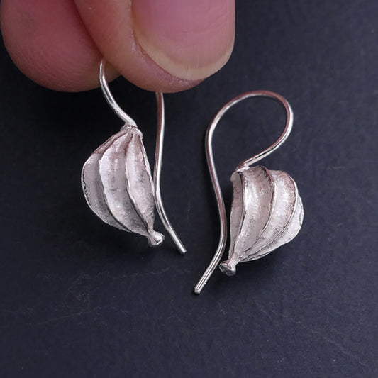 Fat Seed Pod Silver Earrings
