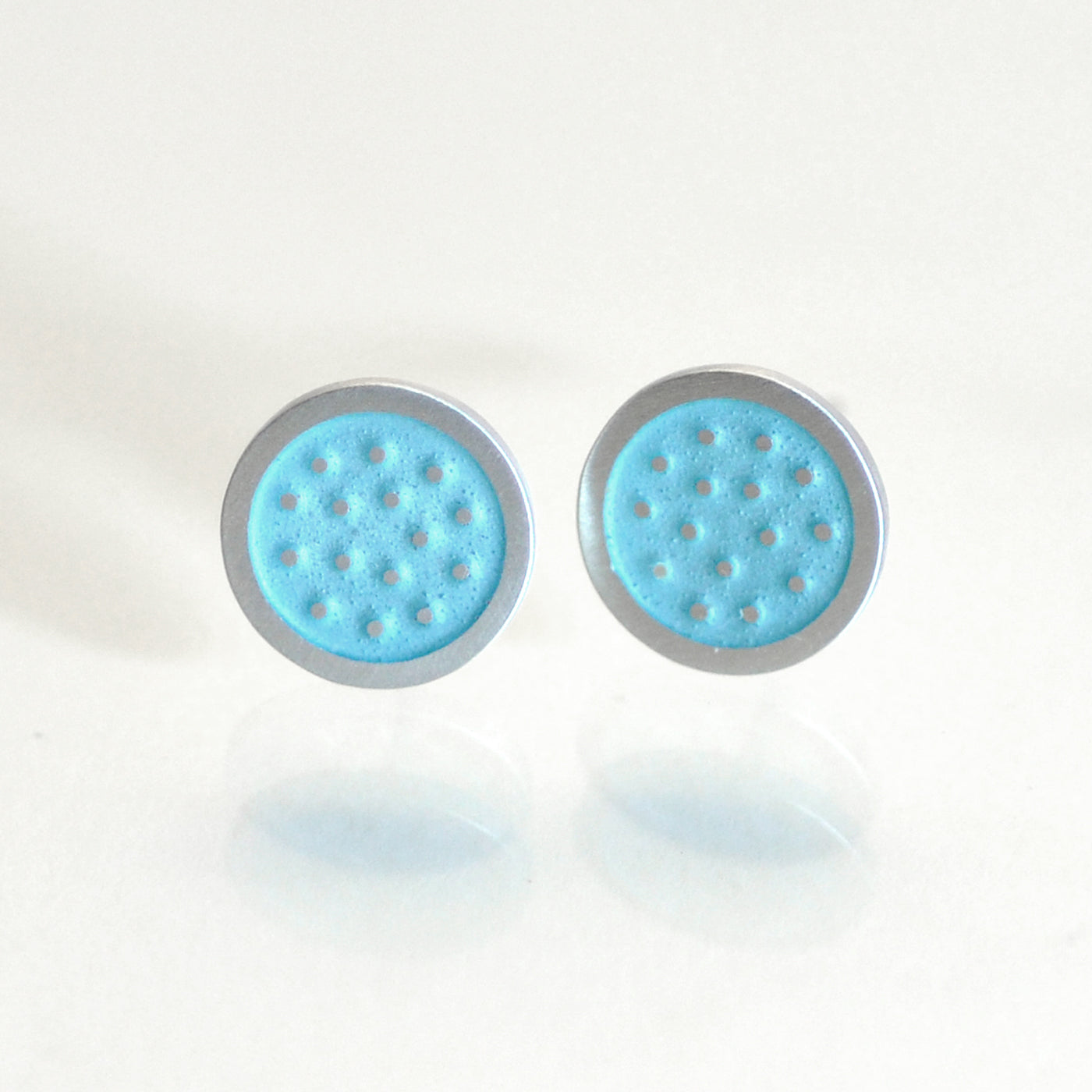 Dotty silver and enamelled ear studs, light green turquiose