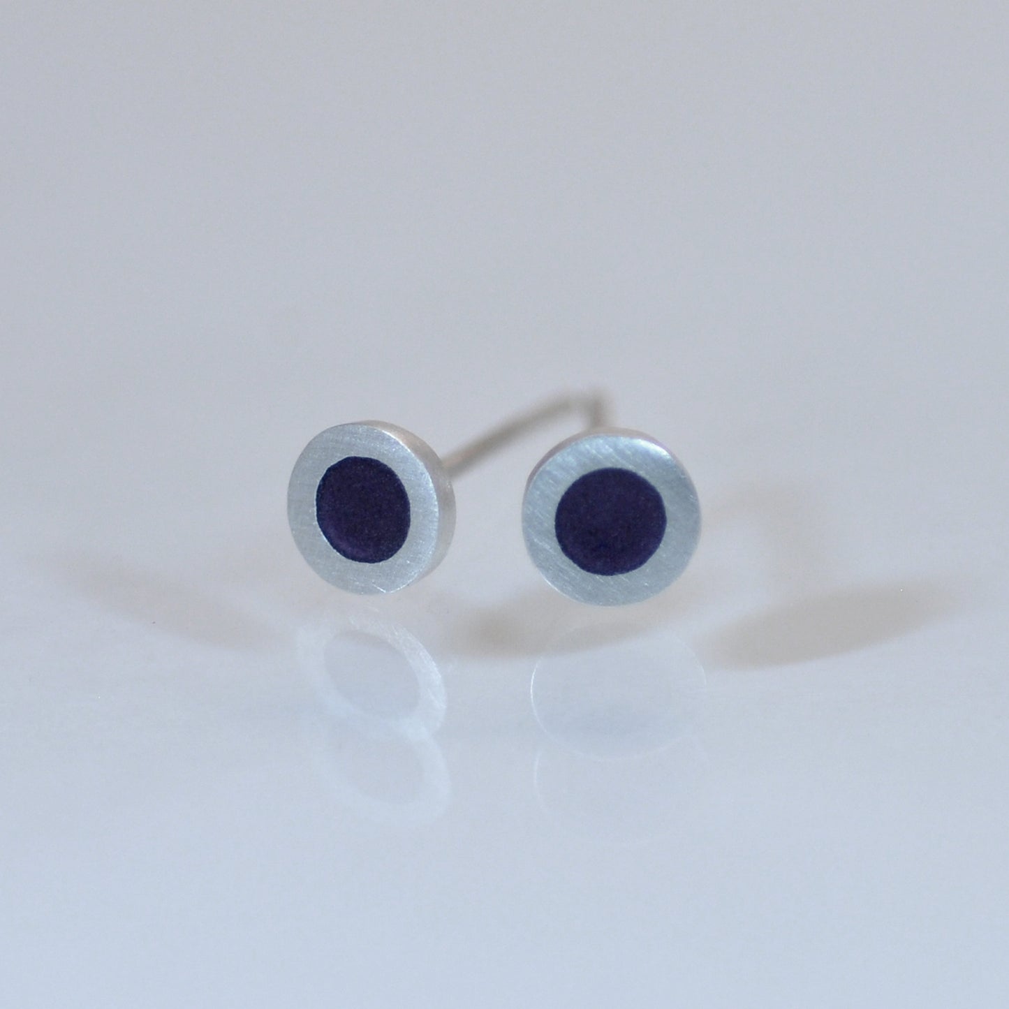 Tiny Round silver and vitreous enamel ear studs, this colour light purple