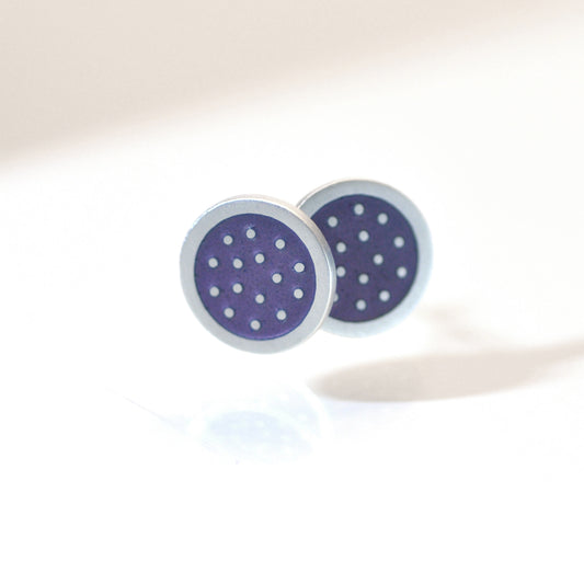 Dotty silver and enamelled ear studs, purple