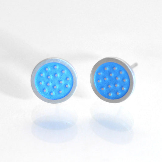 Dotty silver and enamelled ear studs, light blue