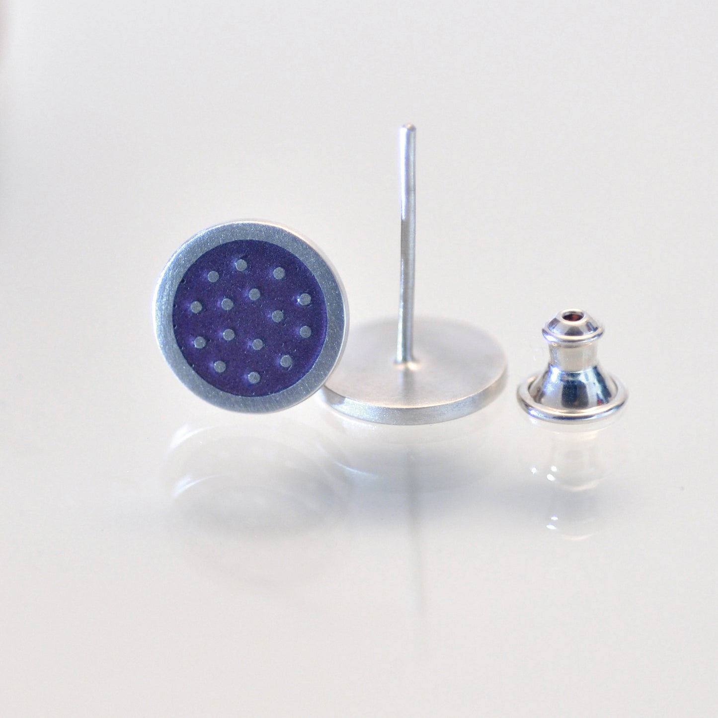 Dotty silver and enamelled ear studs, purple