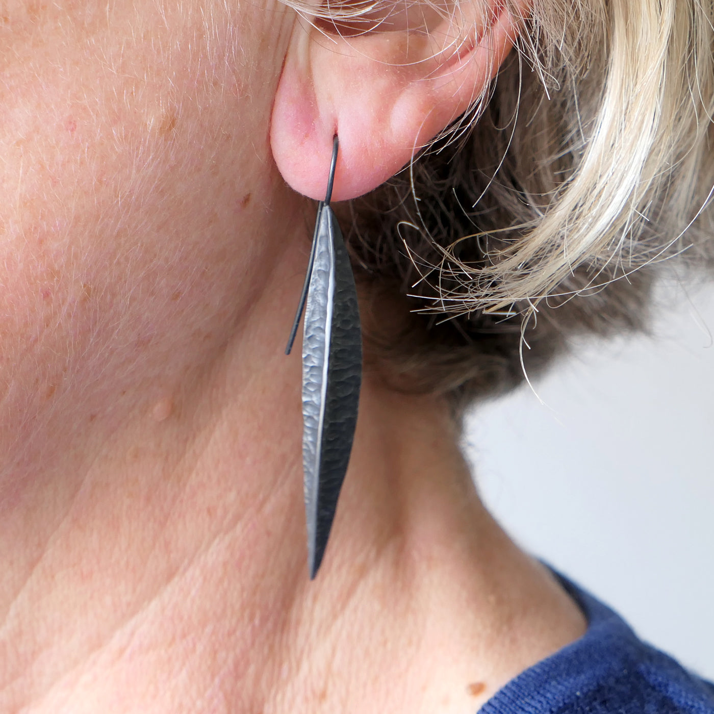 Long textured seed pod, oxidised sterling silver