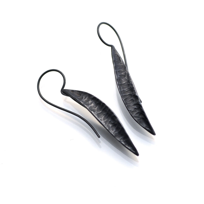 Long textured seed pod, oxidised sterling silver