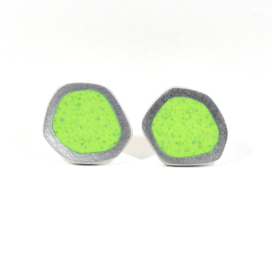 ‘Flat Boulder’ silver stud earrings, lime
