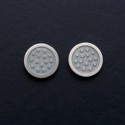 Dotty silver and enamelled ear studs, mouse grey
