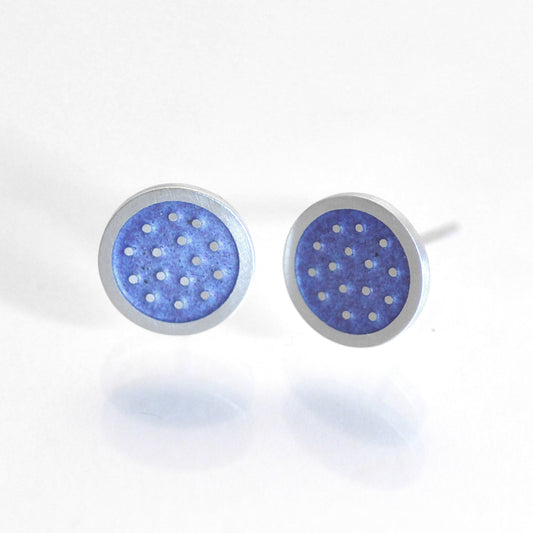 Dotty silver and enamelled ear studs, pale violet blue