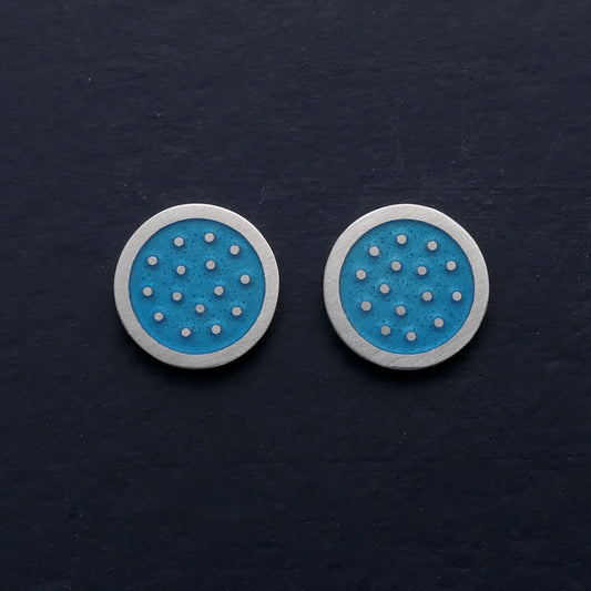 Dotty silver and enamelled ear studs, blue turquoise