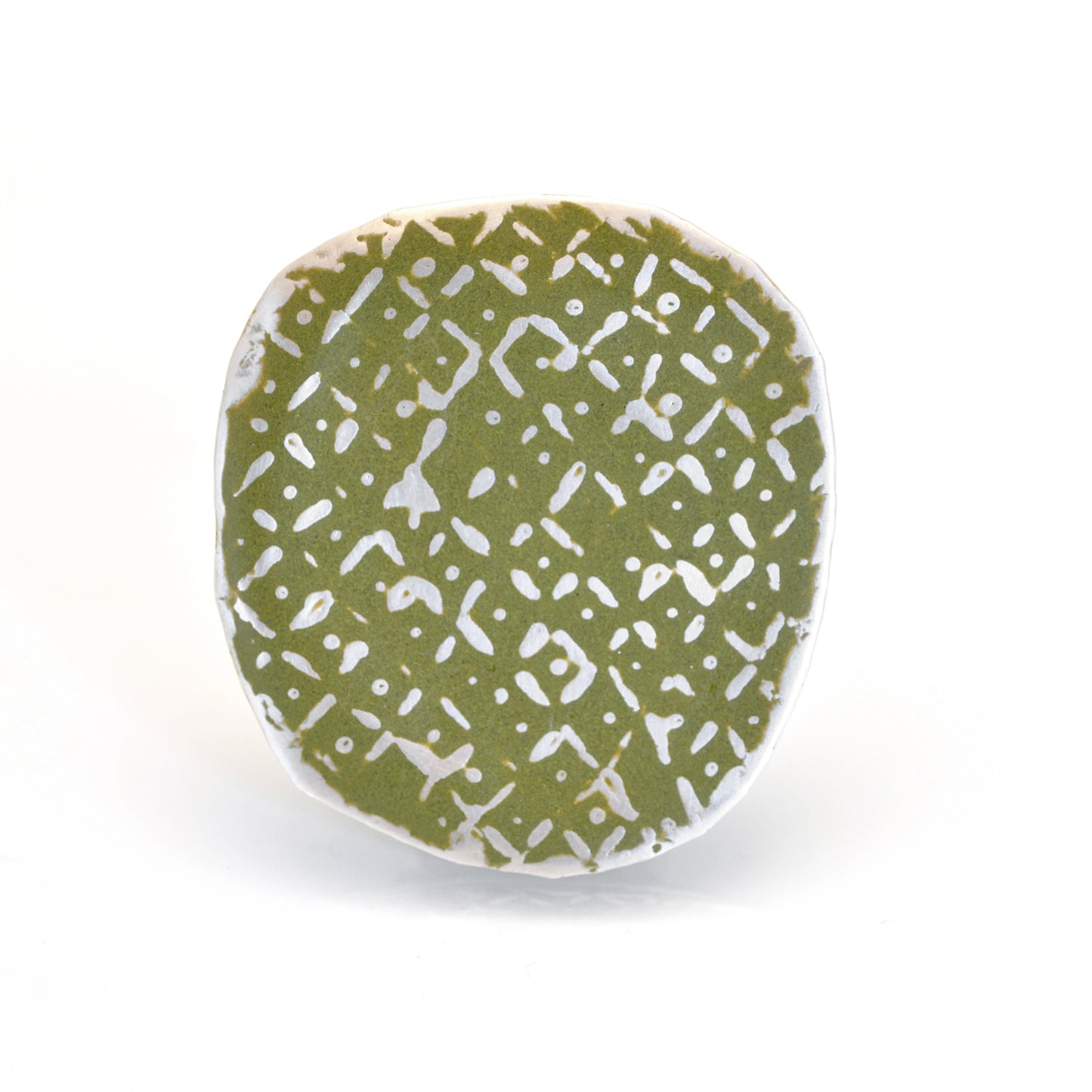 ‘Rodmarton’ Brooch silver and green olive vitreous enamel