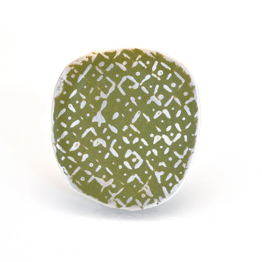‘Rodmarton’ Brooch silver and green olive vitreous enamel