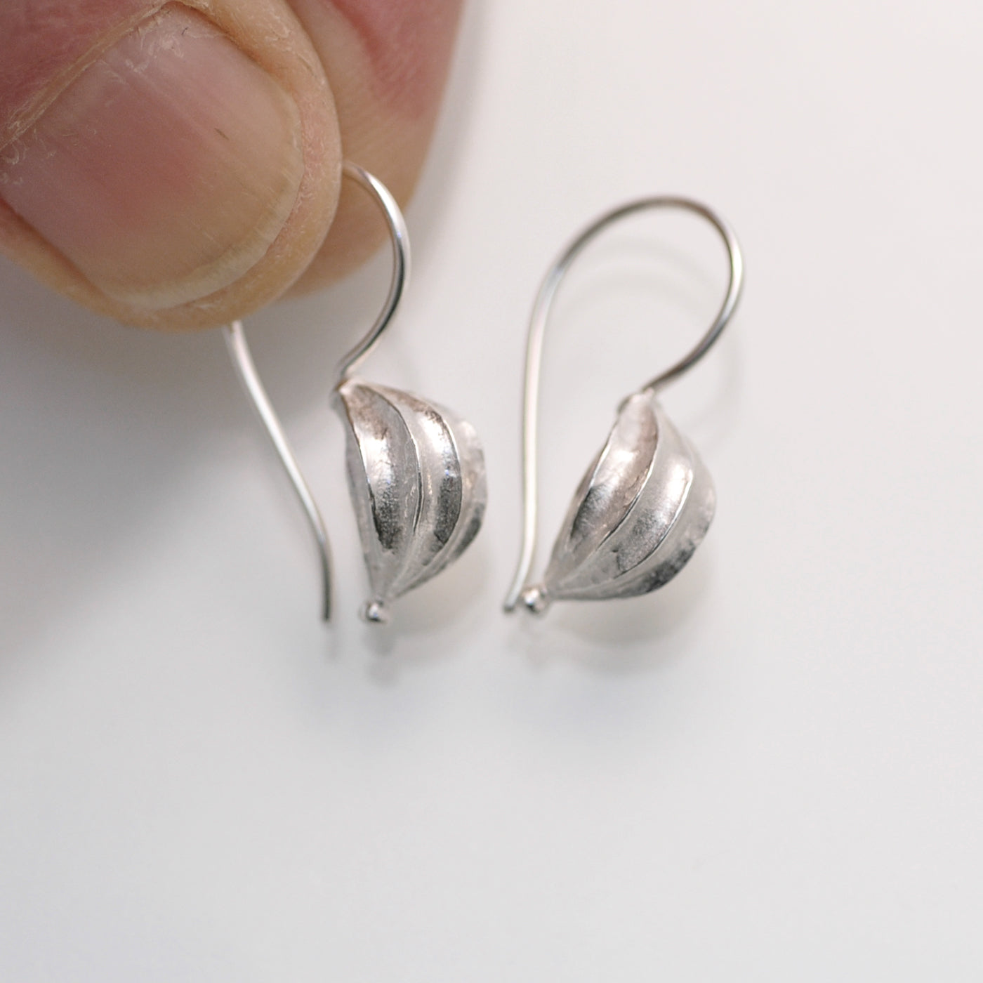 Fat Seed Pod Silver Earrings