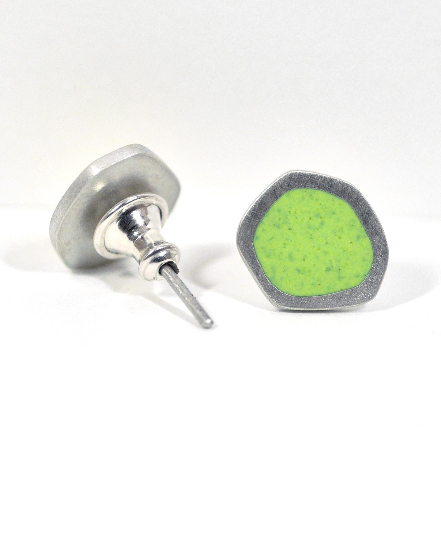 ‘Flat Boulder’ silver stud earrings, lime