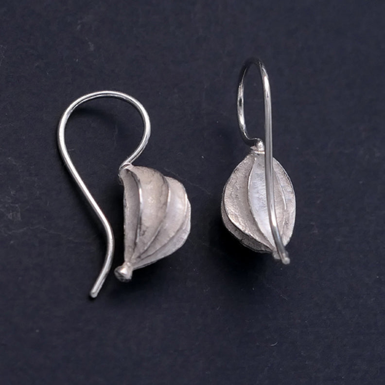 Fat Seed Pod Silver Earrings