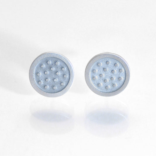 Dotty silver and violet grey enamelled ear studs