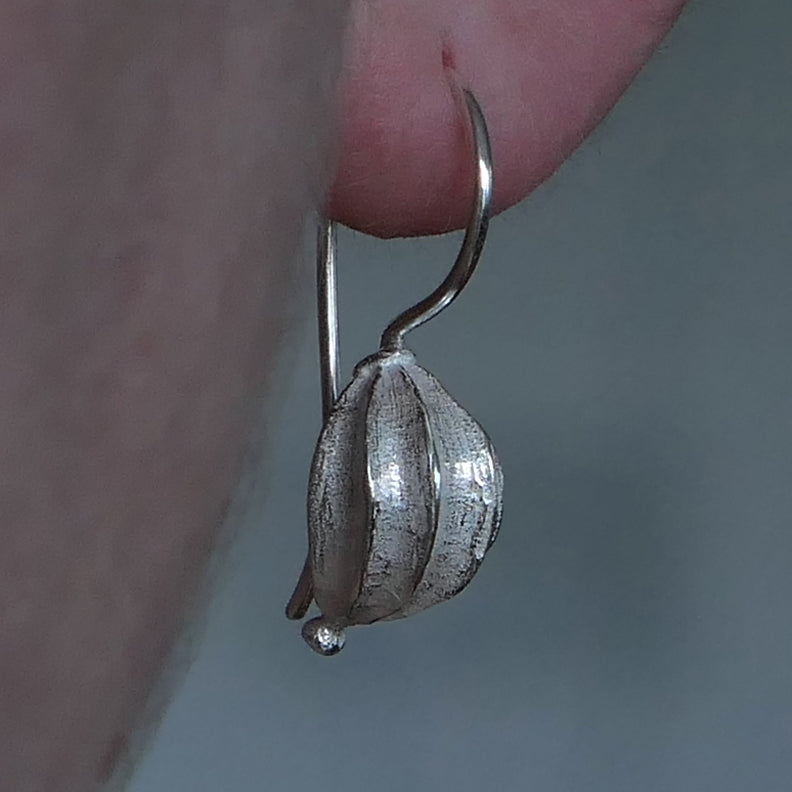 Fat Seed Pod Silver Earrings
