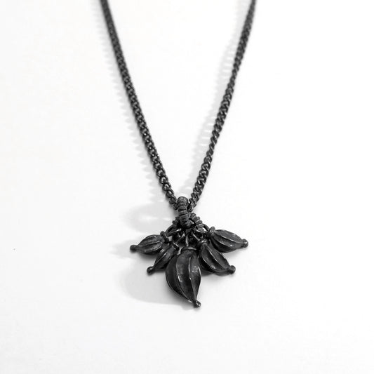 Seed-pod cluster necklace, sterling silver, oxidised