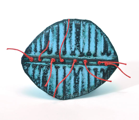 Powder Blue Brooch with Red Linen Thread