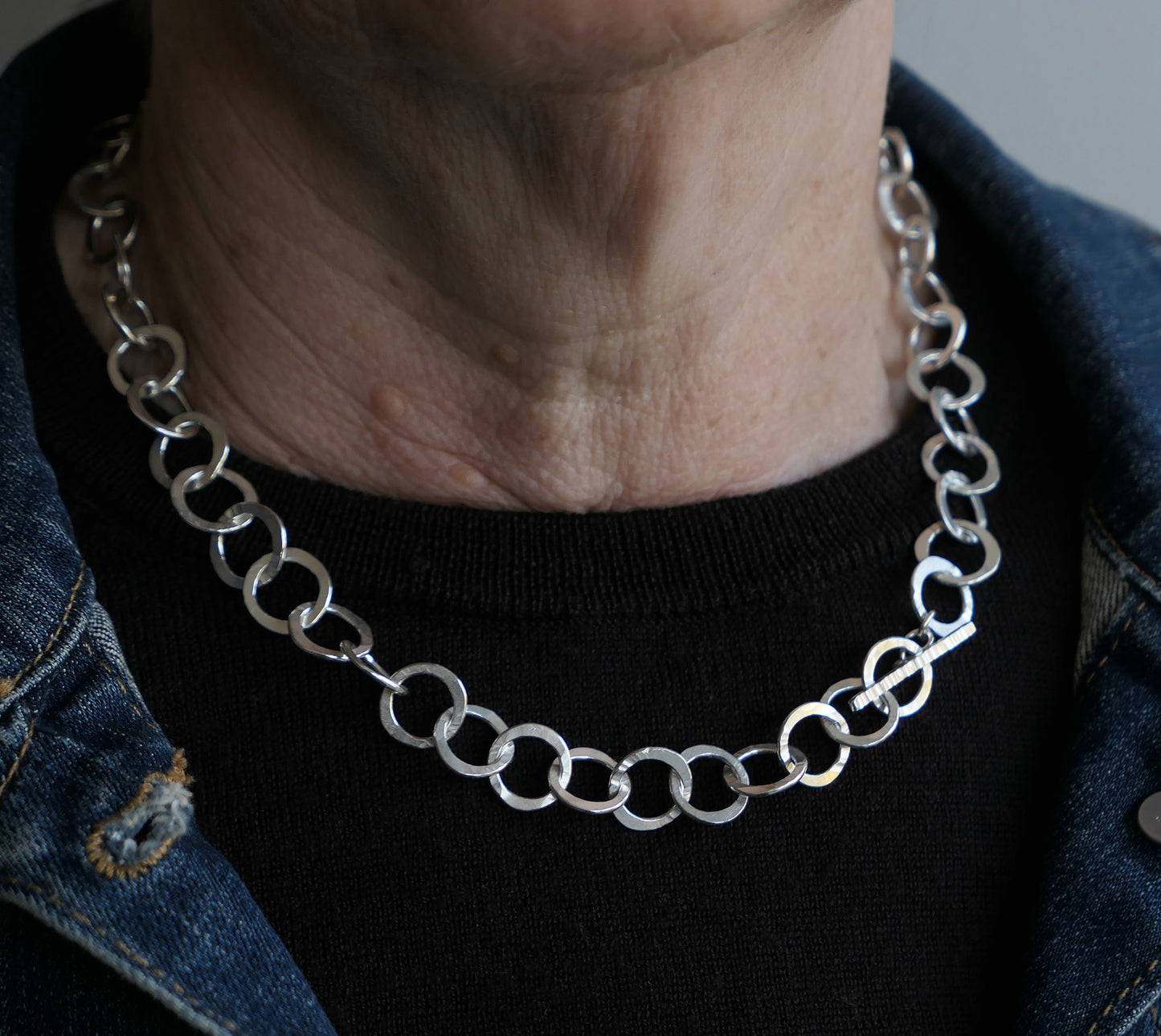 Hammered Silver chain link necklace,