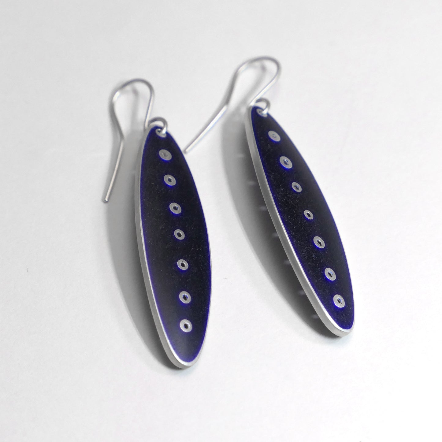 Deep Blue 'Lozenge' enamel and silver earrings