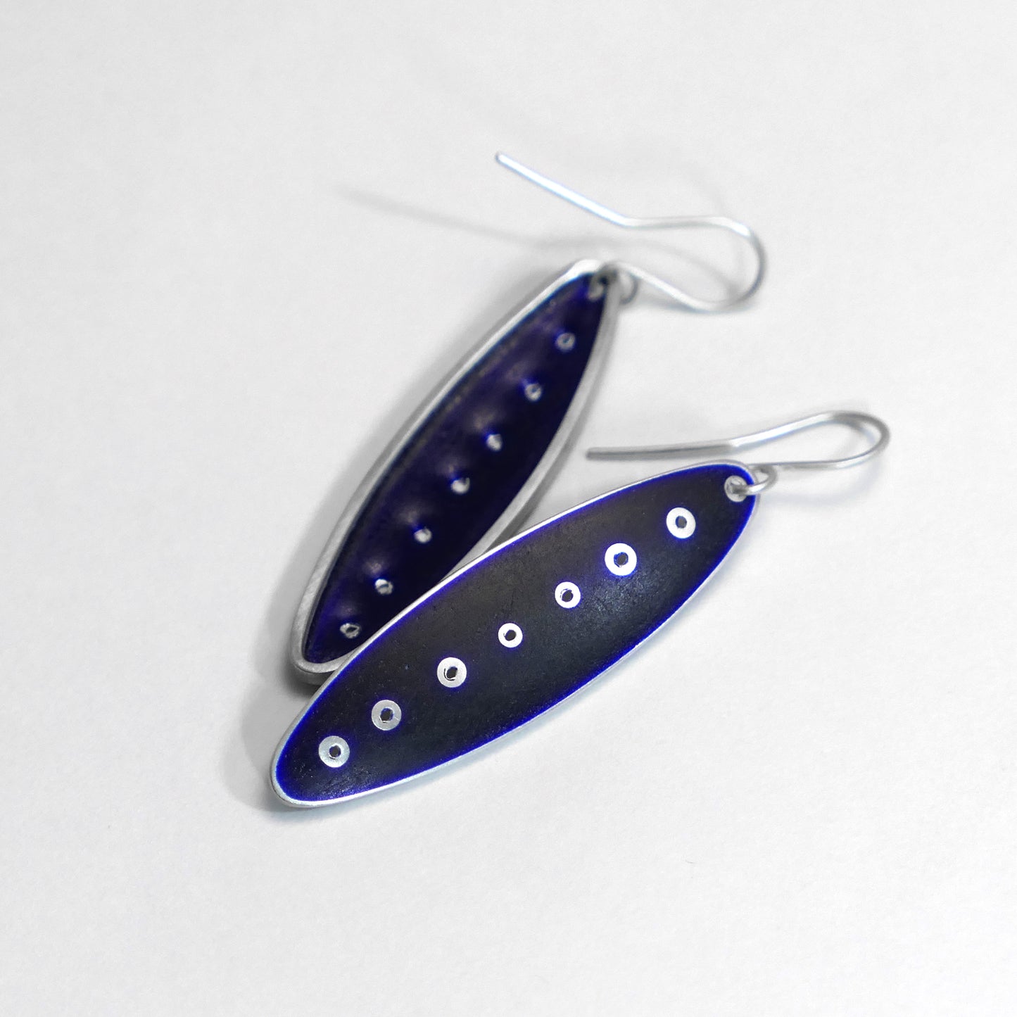 Deep Blue 'Lozenge' enamel and silver earrings