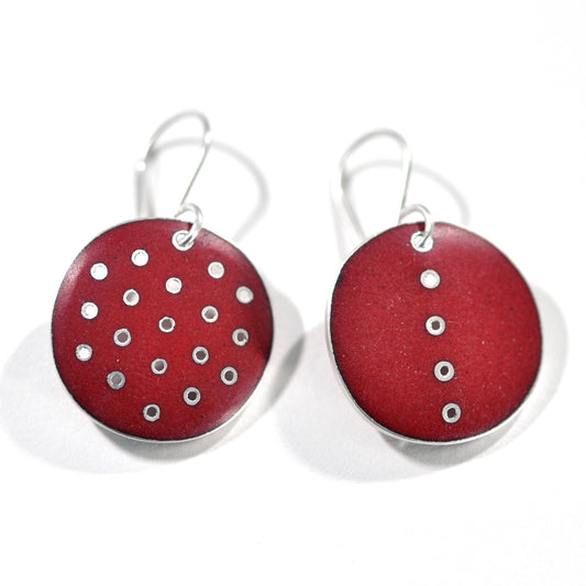 Red polka-dot earrings, odd-pair