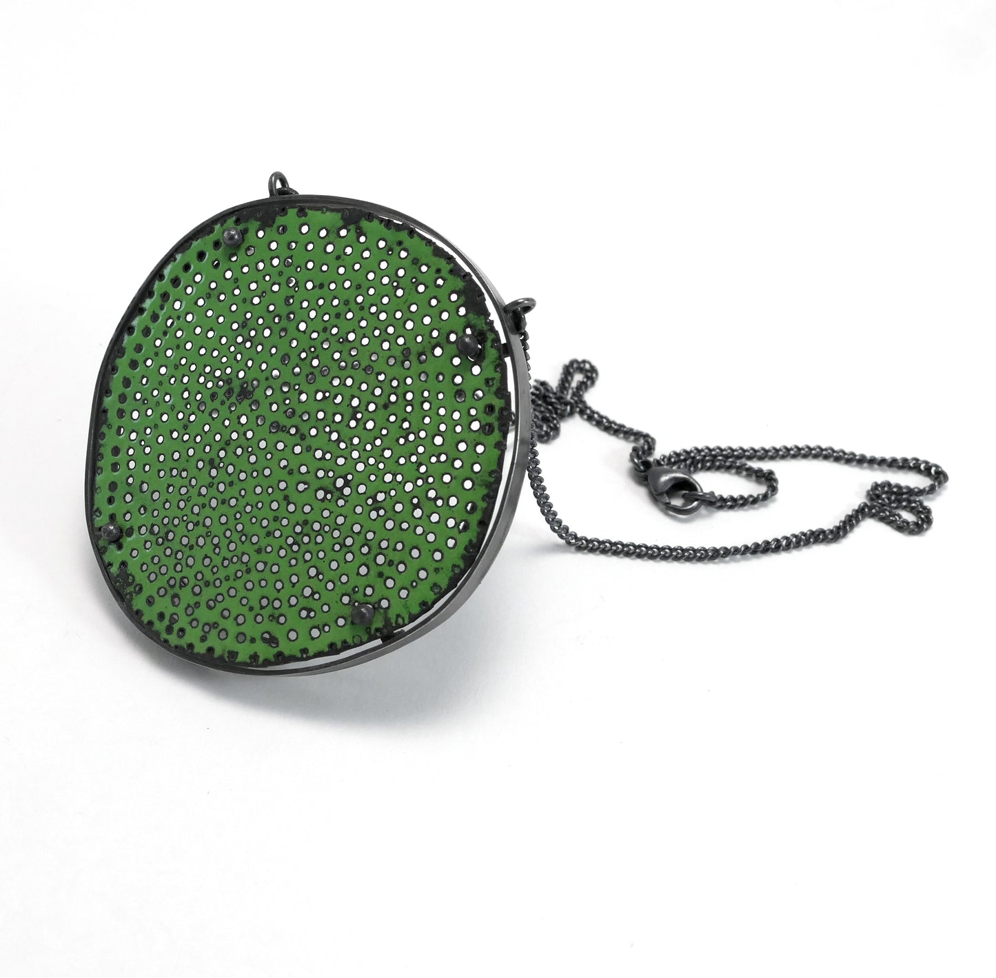 'Biscuit' Green Vitreous Enamel and Oxidised Silver Necklace