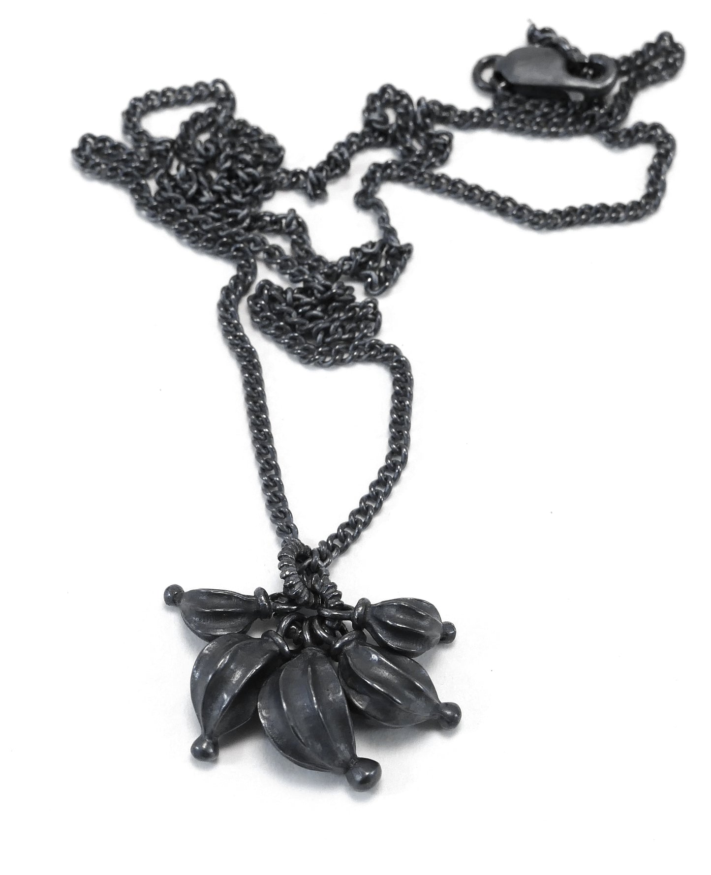 Necklace, large oxidised silver Seed-Pod Cluster