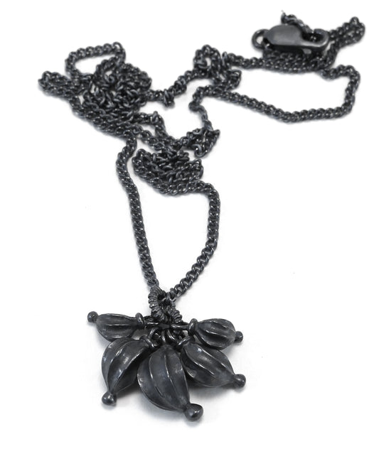 Necklace, large oxidised silver Seed-Pod Cluster