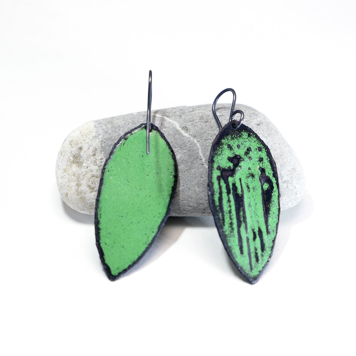 Green enamel earrings