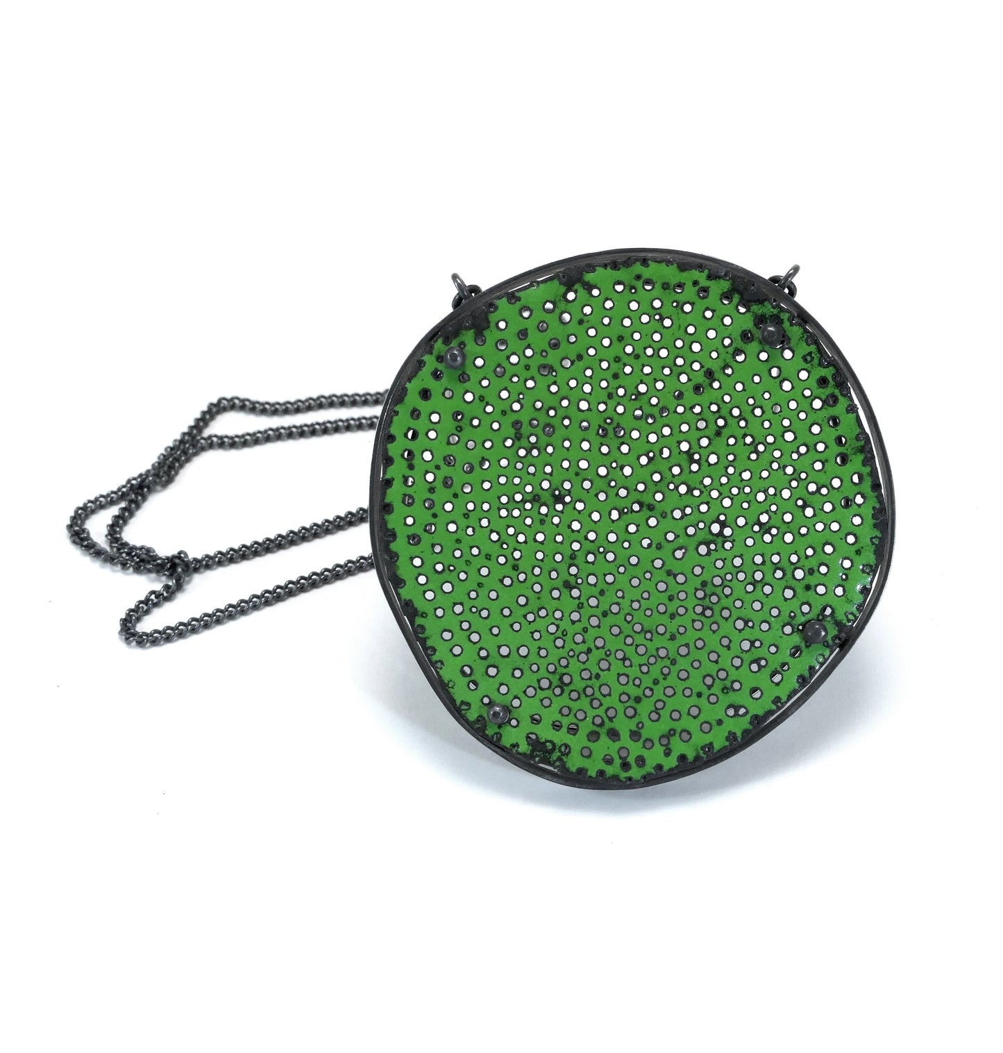 'Biscuit' Green Vitreous Enamel and Oxidised Silver Necklace