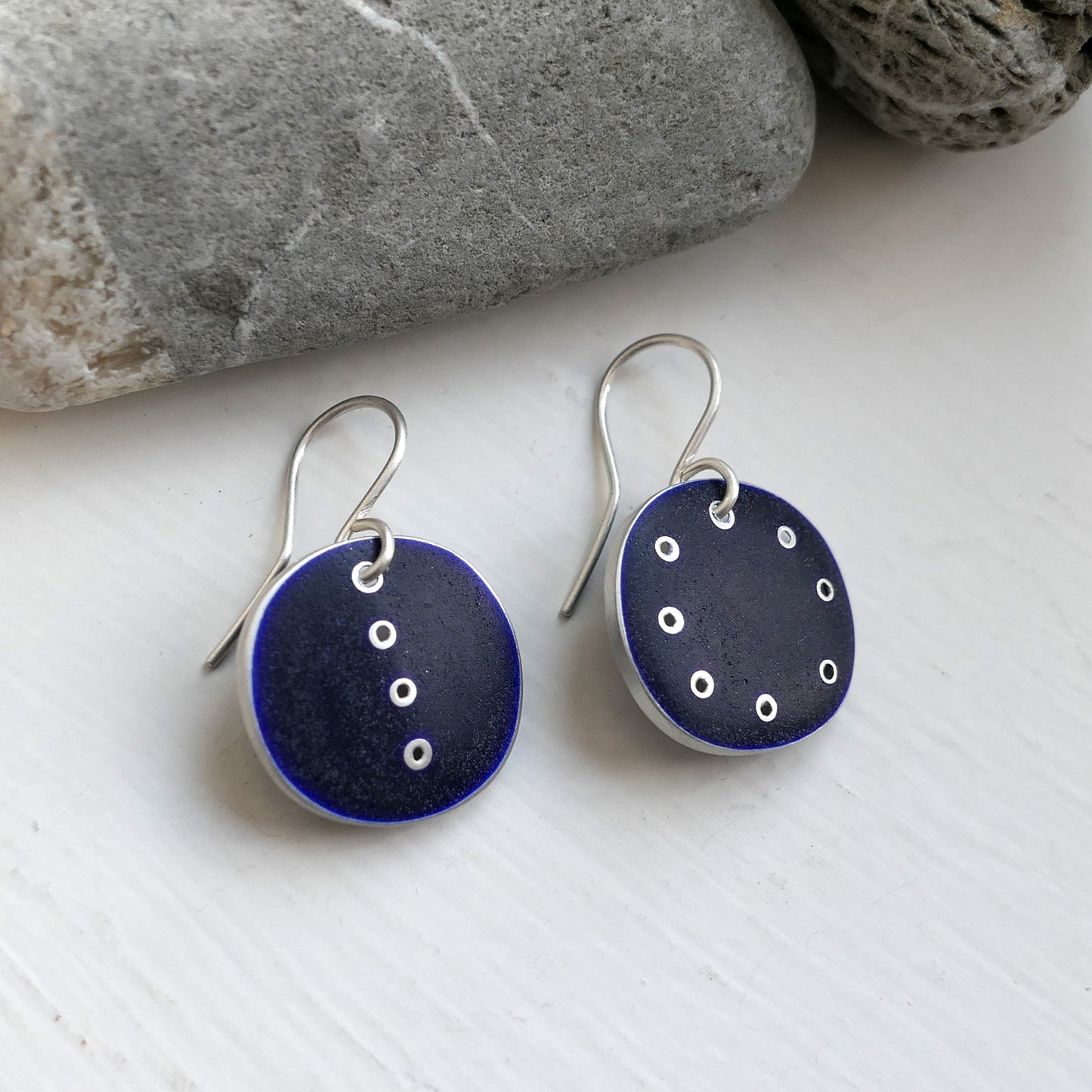 Blue earrings, 'Honesty' range, small odd pair