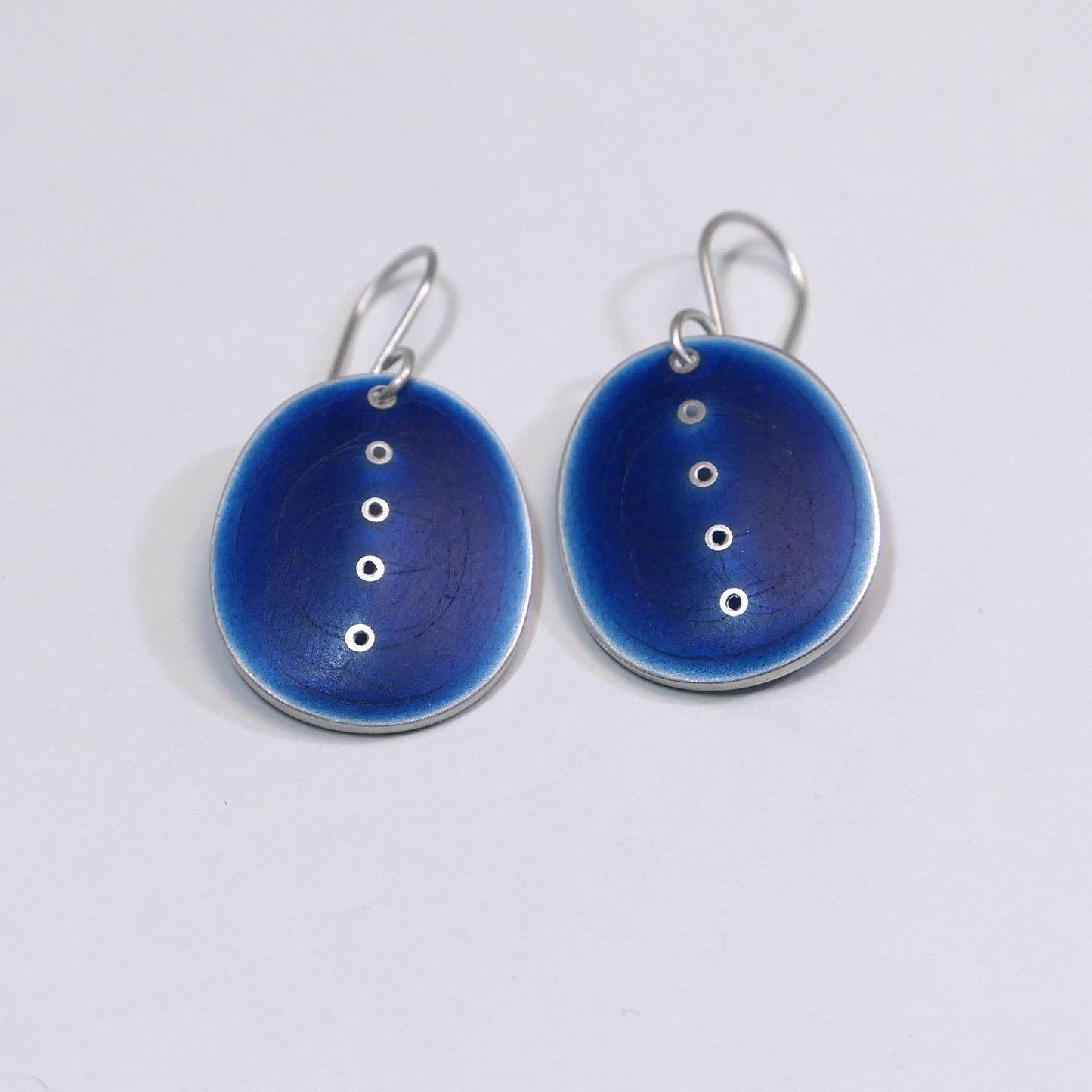 Mid-grey blue enamel and silver earrings, large, 'Honesty series'