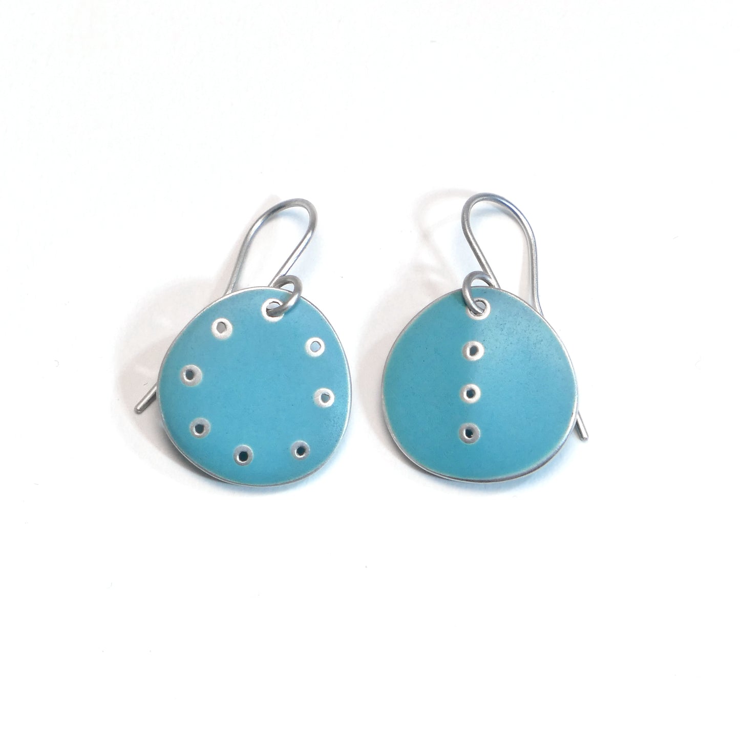 Turquoise enamel & silver earrings, odd pair
