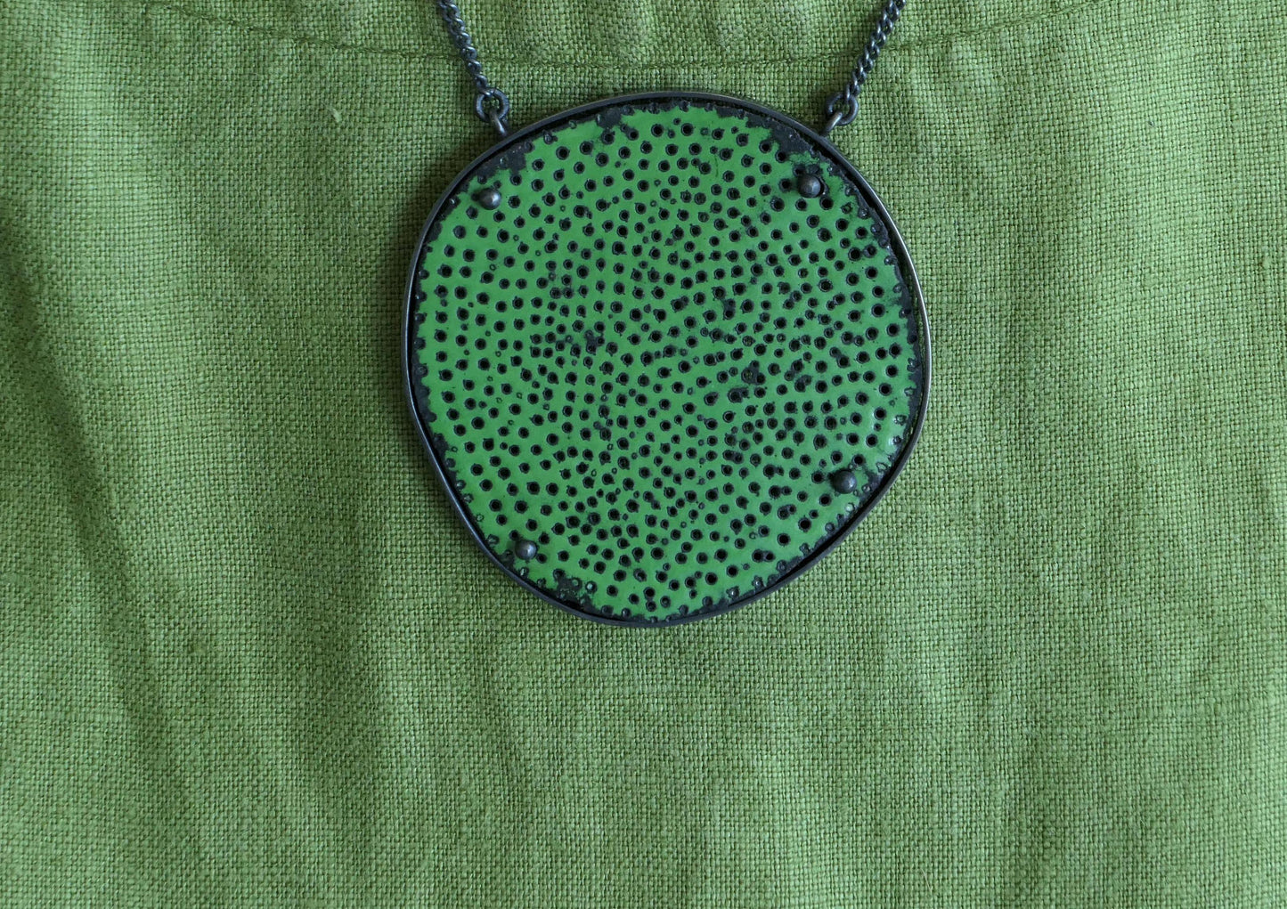 'Biscuit' Green Vitreous Enamel and Oxidised Silver Necklace