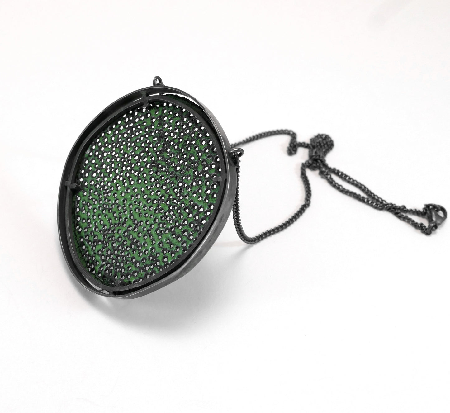 'Biscuit' Green Vitreous Enamel and Oxidised Silver Necklace