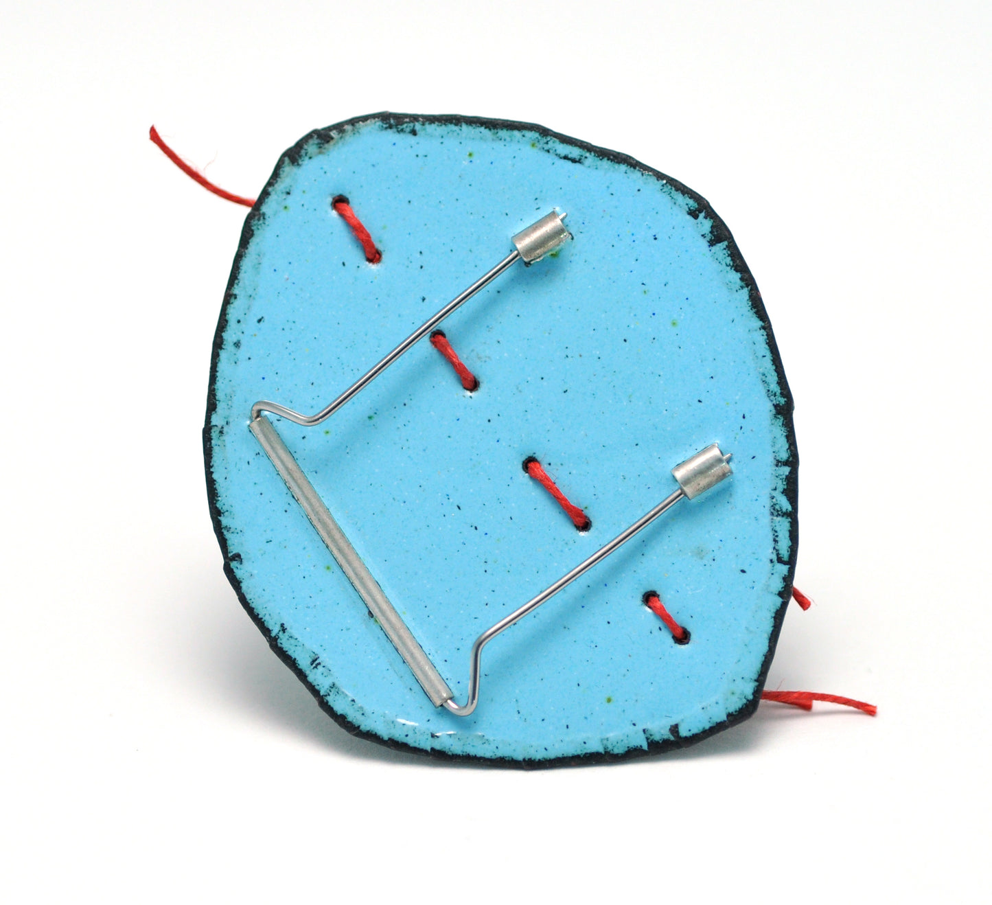 Powder Blue Brooch with Red Linen Thread