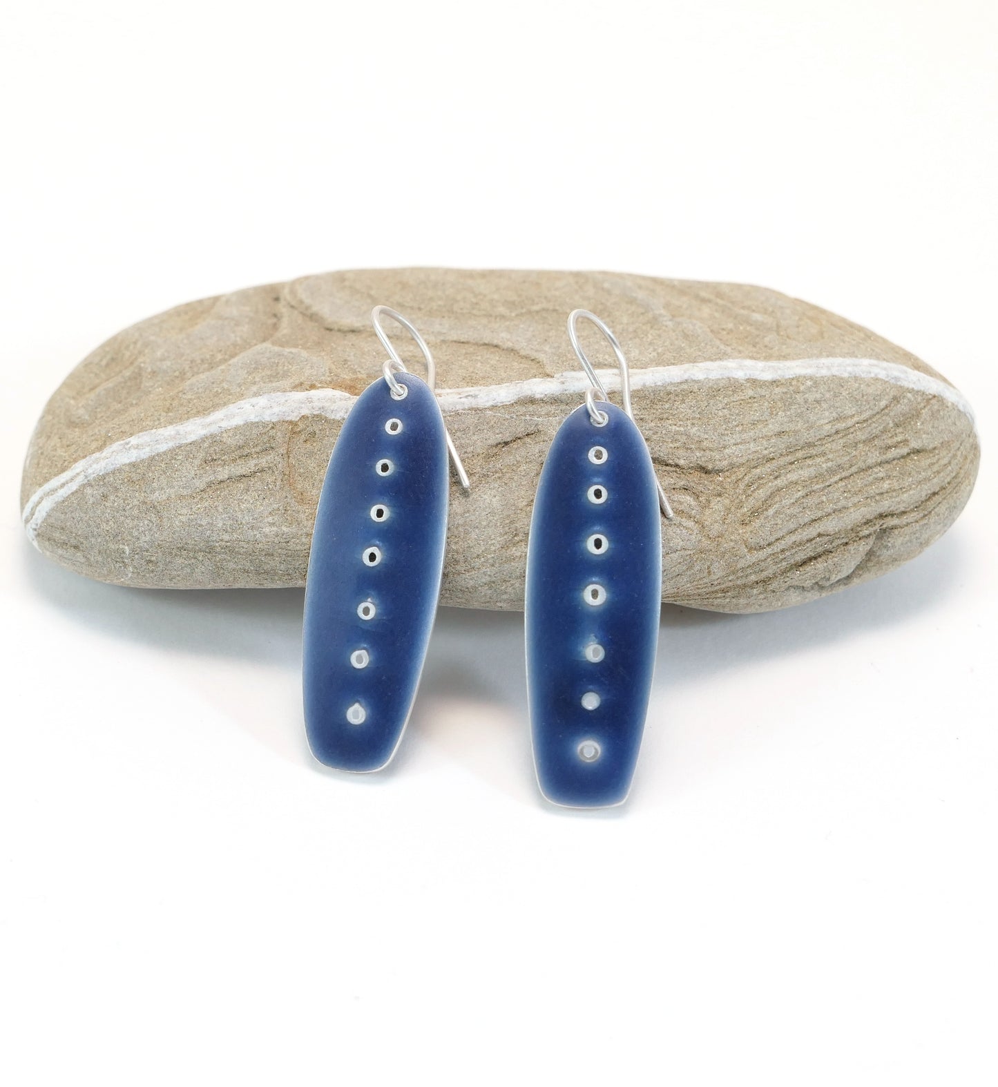 Grey Blue Earrings, vitreous enamel and sterling silver