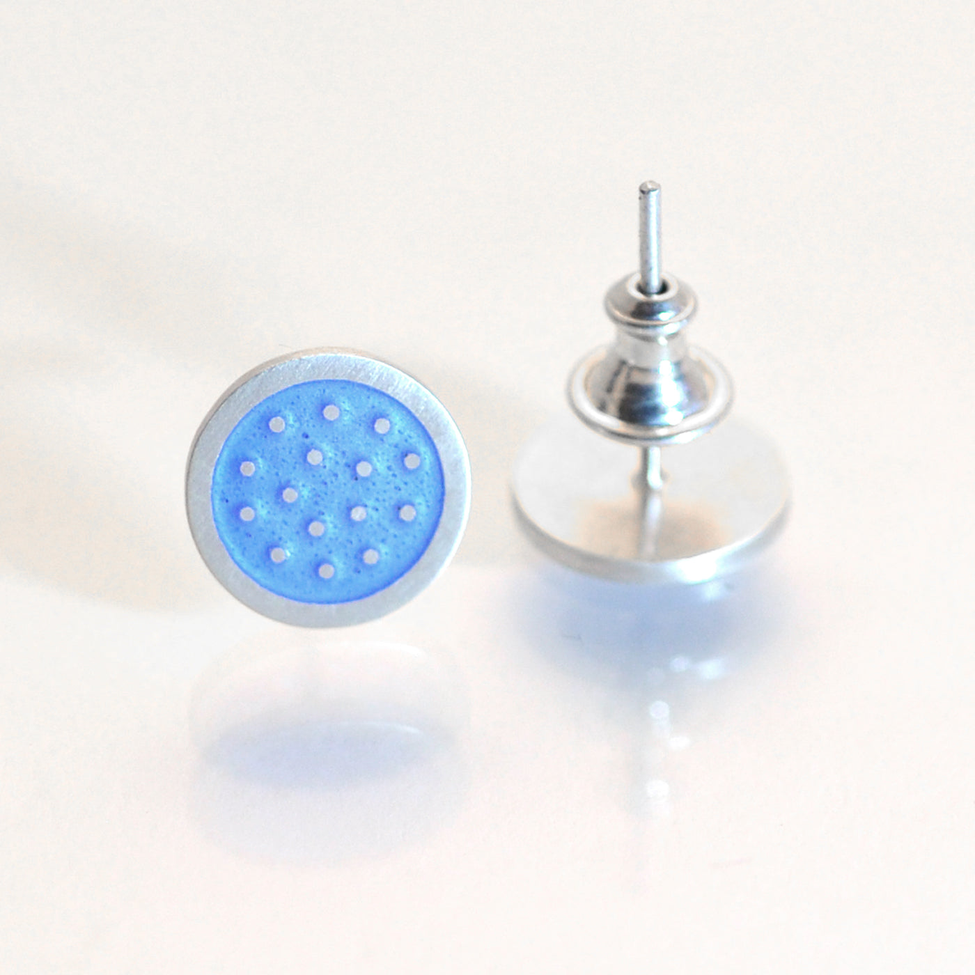 Dotty silver and enamelled ear studs, small