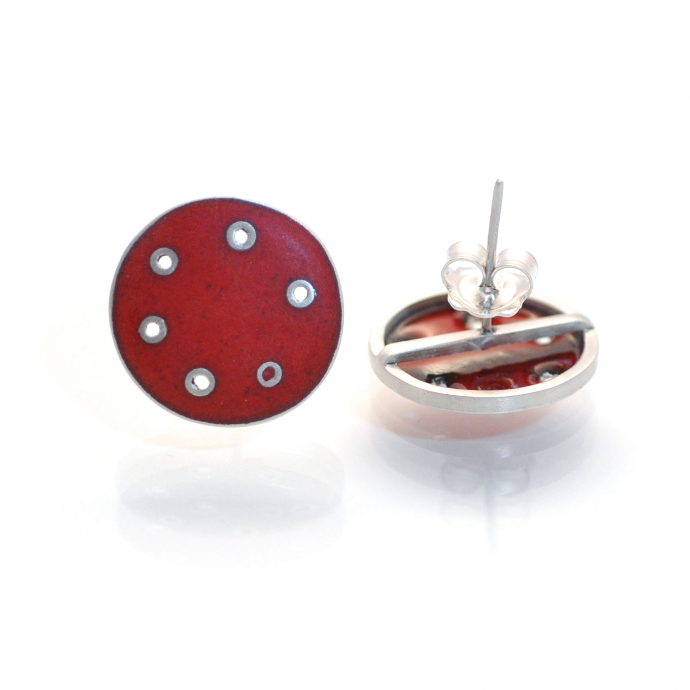 Red Stud earrings for pierced ears, 18mm