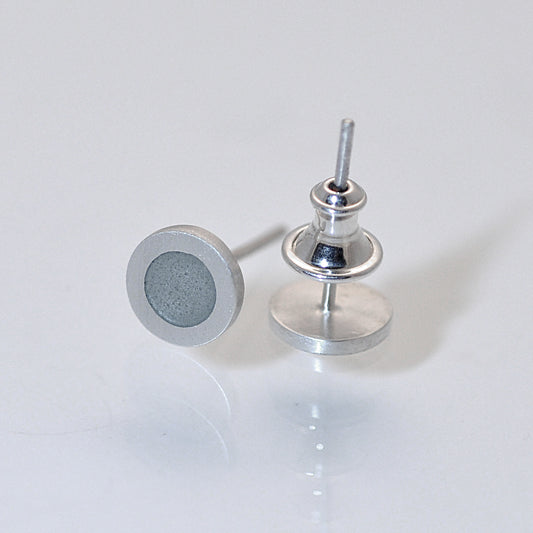 Small round silver flat ear studs mouse grey