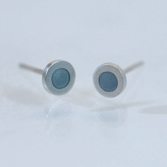 Tiny Round silver and enamel ear studs, this colour mouse grey